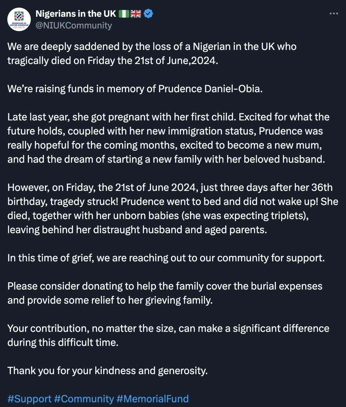 UK-based Nigerian woman passes on while pregnant with triplets